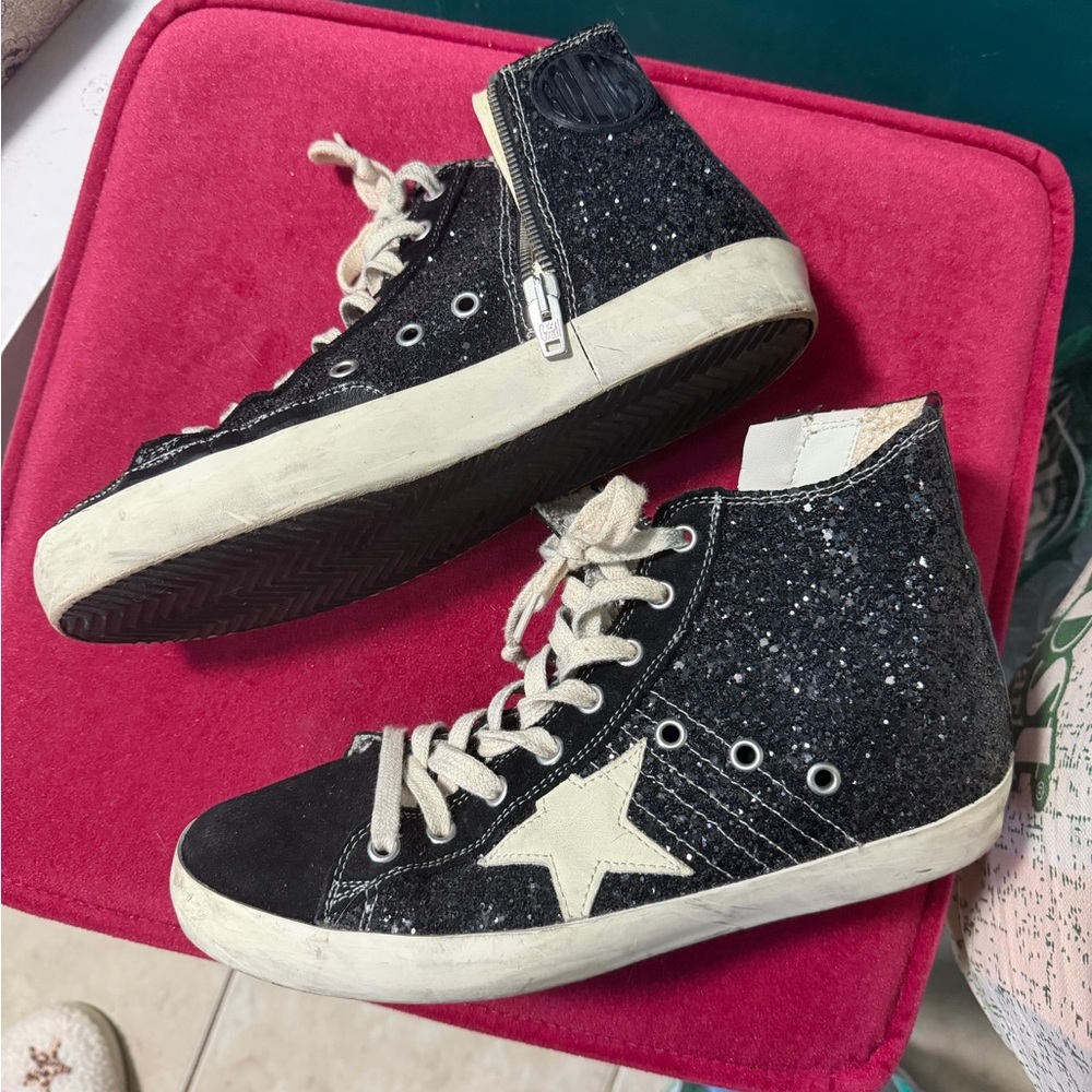 Golden Goose Black Glitter High-Top Sneakers with White Star - Picture 7 of 13